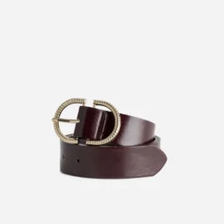 Ceinture bordeaux double boucle dorée