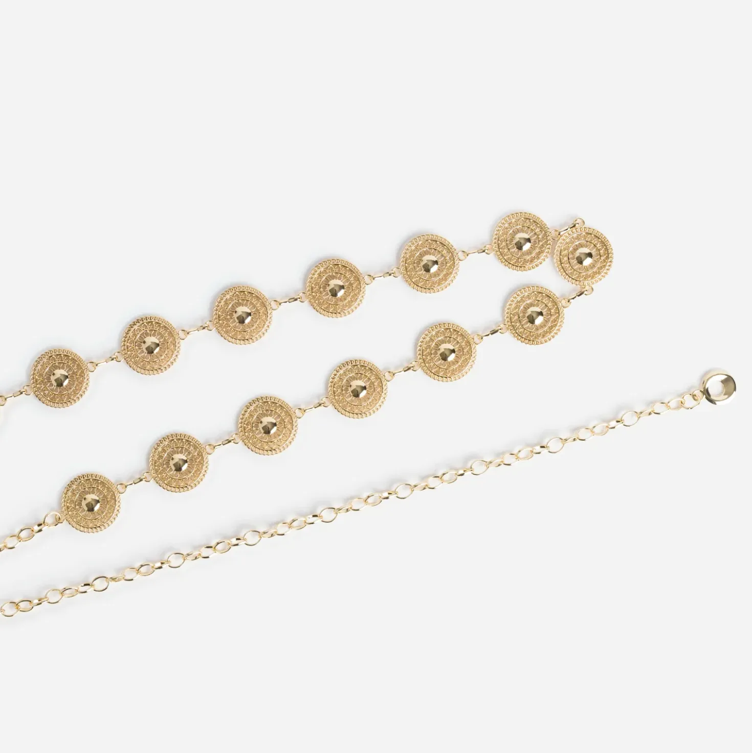 Ceinture dorée métal décor médailles