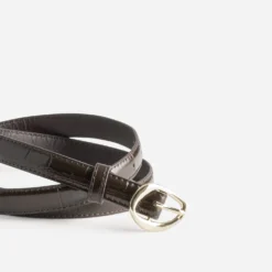 Ceinture fine marron embossage effet croco