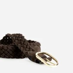 Ceinture marron cuir velours tressé