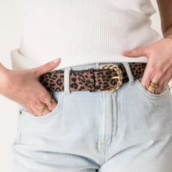 Ceinture taupe effet léopard