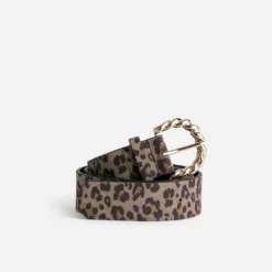 Ceinture taupe effet léopard