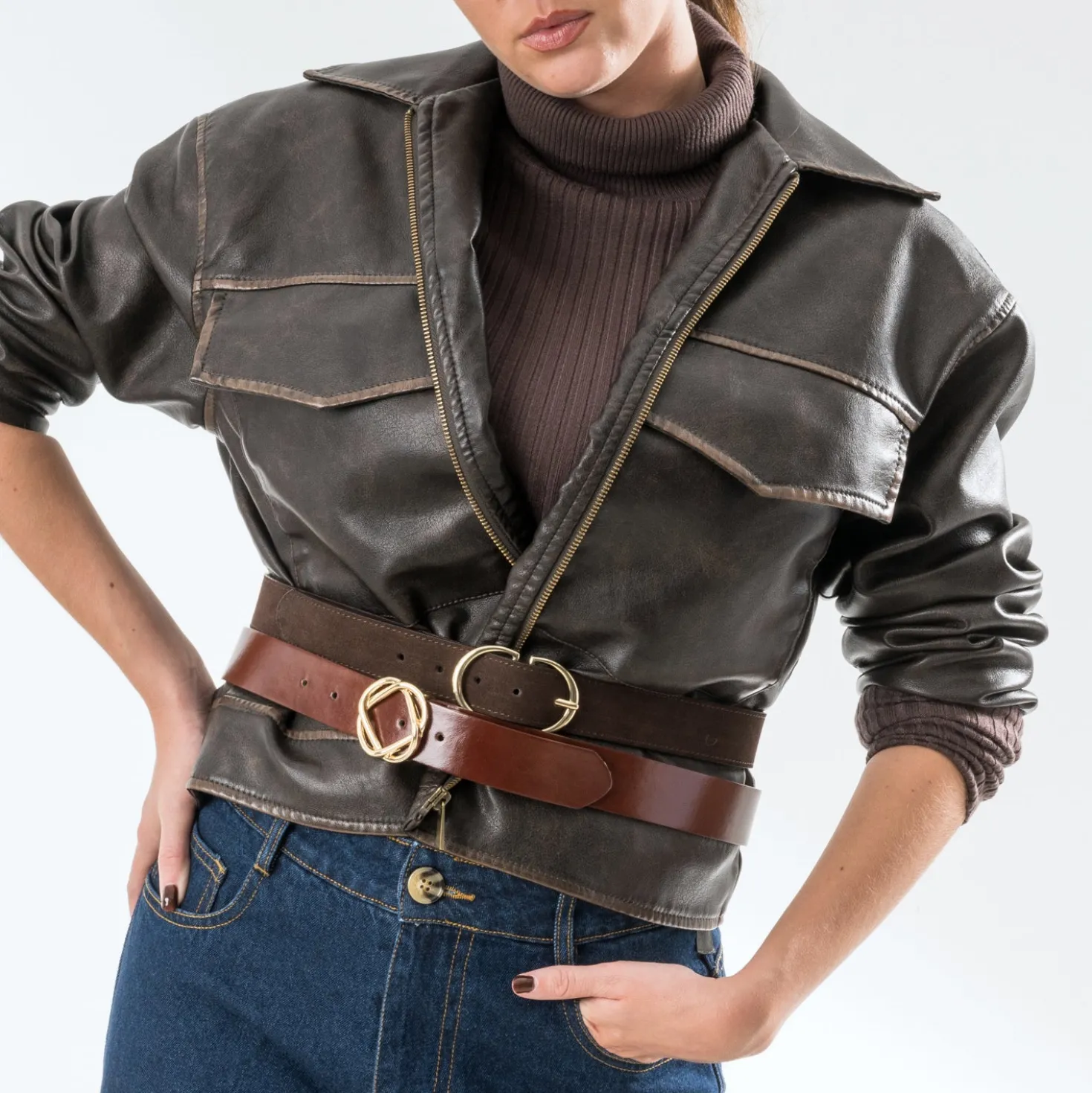 Ceinture TEXTO marron cuir velours