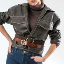Ceinture TEXTO marron cuir velours