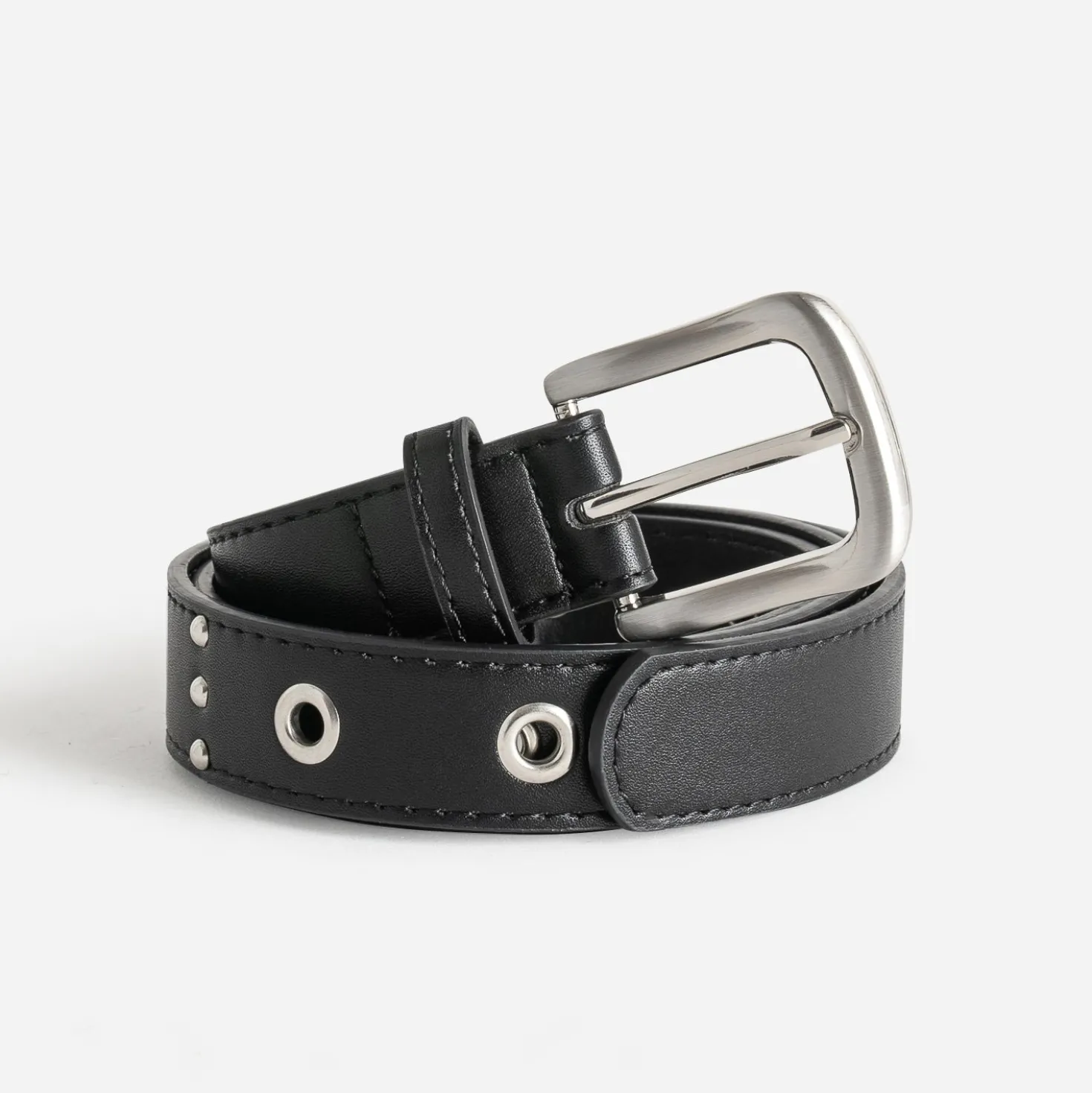 Ceinture TEXTO noire décor clous et œillets