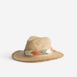 Chapeau TEXTO beige paille papier galon tressé