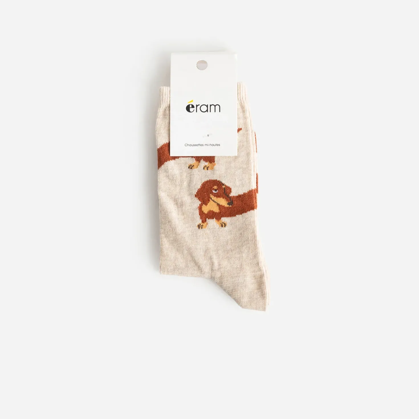 Chaussettes beiges motif chiens