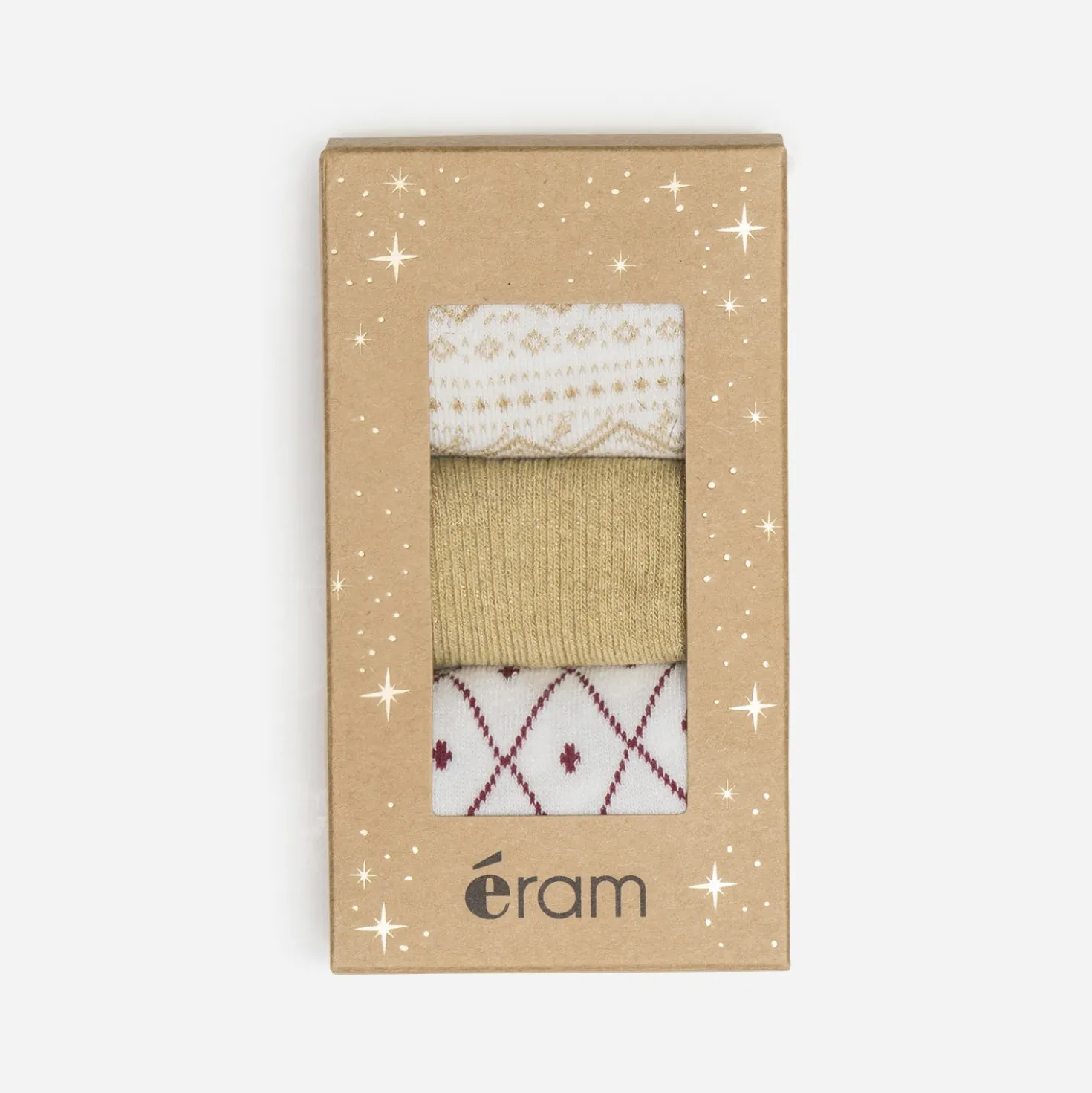 Chaussettes blanches, dorées, bordeaux