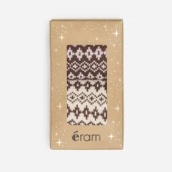 Chaussettes écrues et marron jacquard