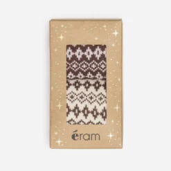 Chaussettes écrues et marron jacquard