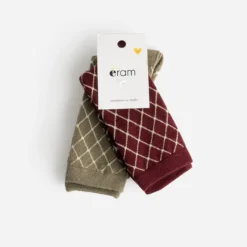 Chaussettes kaki et bordeaux détails dorés