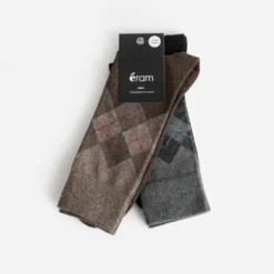 Chaussettes marron et noir motif losanges Homme