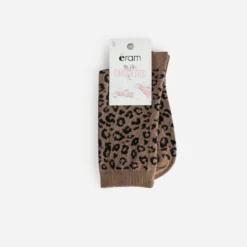 Chaussettes marron jacquard motif léopard