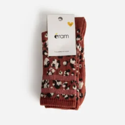 Chaussettes marron léopard et beige