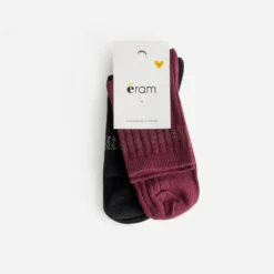 Chaussettes noires et bordeaux rayures lurex