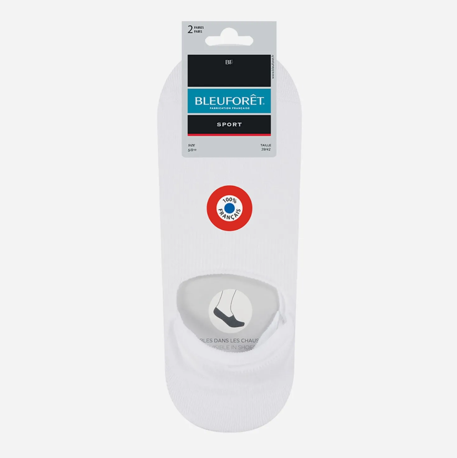 Chaussettes sport invisibles BLEU FORET blanches pointure 43-46