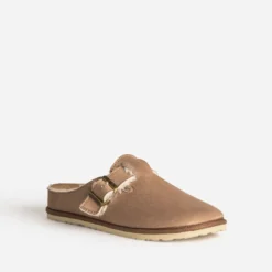 Chausson-mule camel suédé fourré