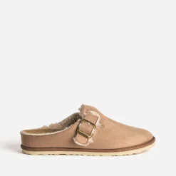 Chausson-mule camel suédé fourré