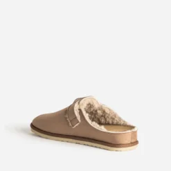 Chausson-mule camel suédé fourré