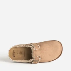 Chausson-mule camel suédé fourré