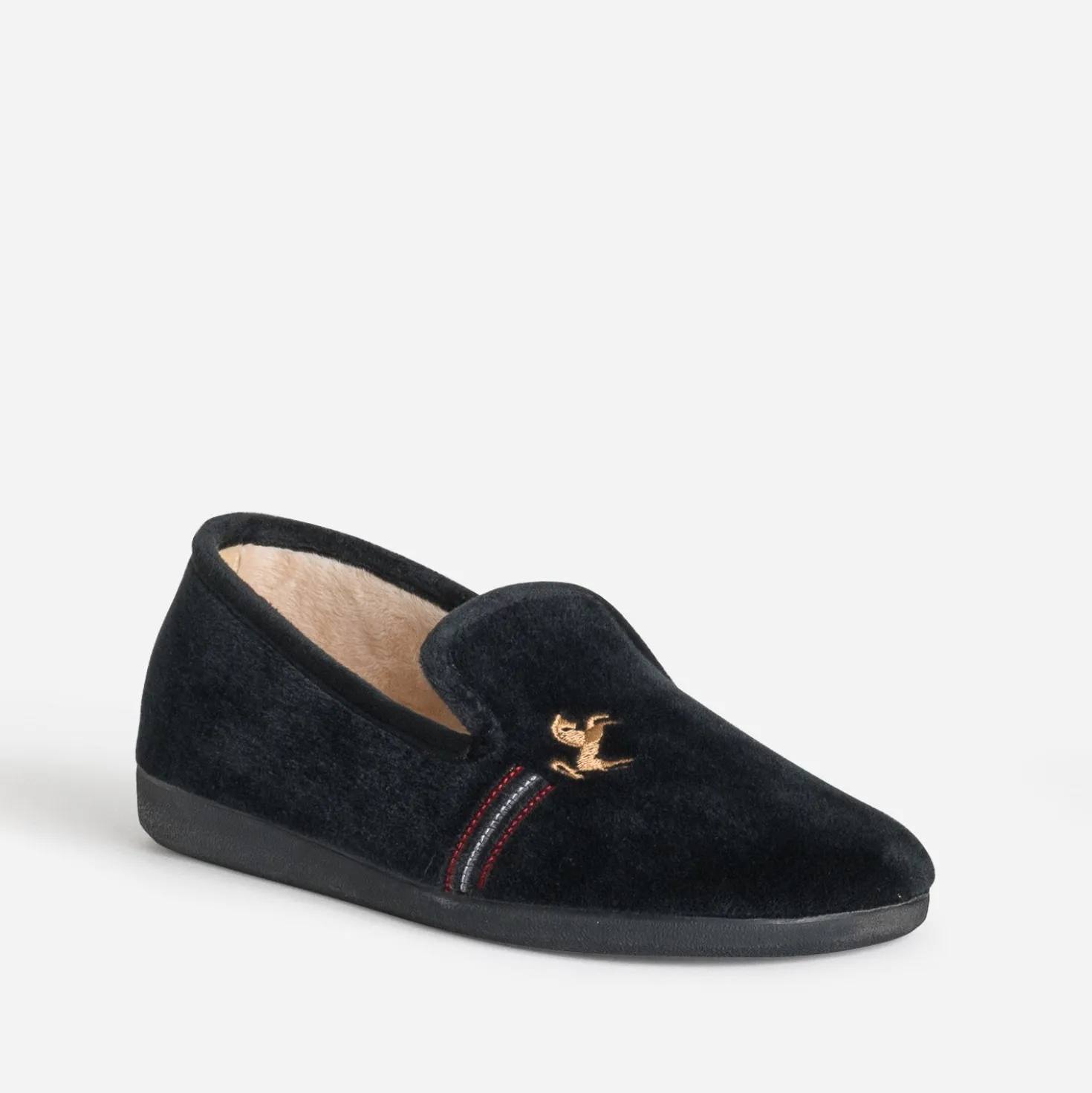 Chausson noir brodé homme