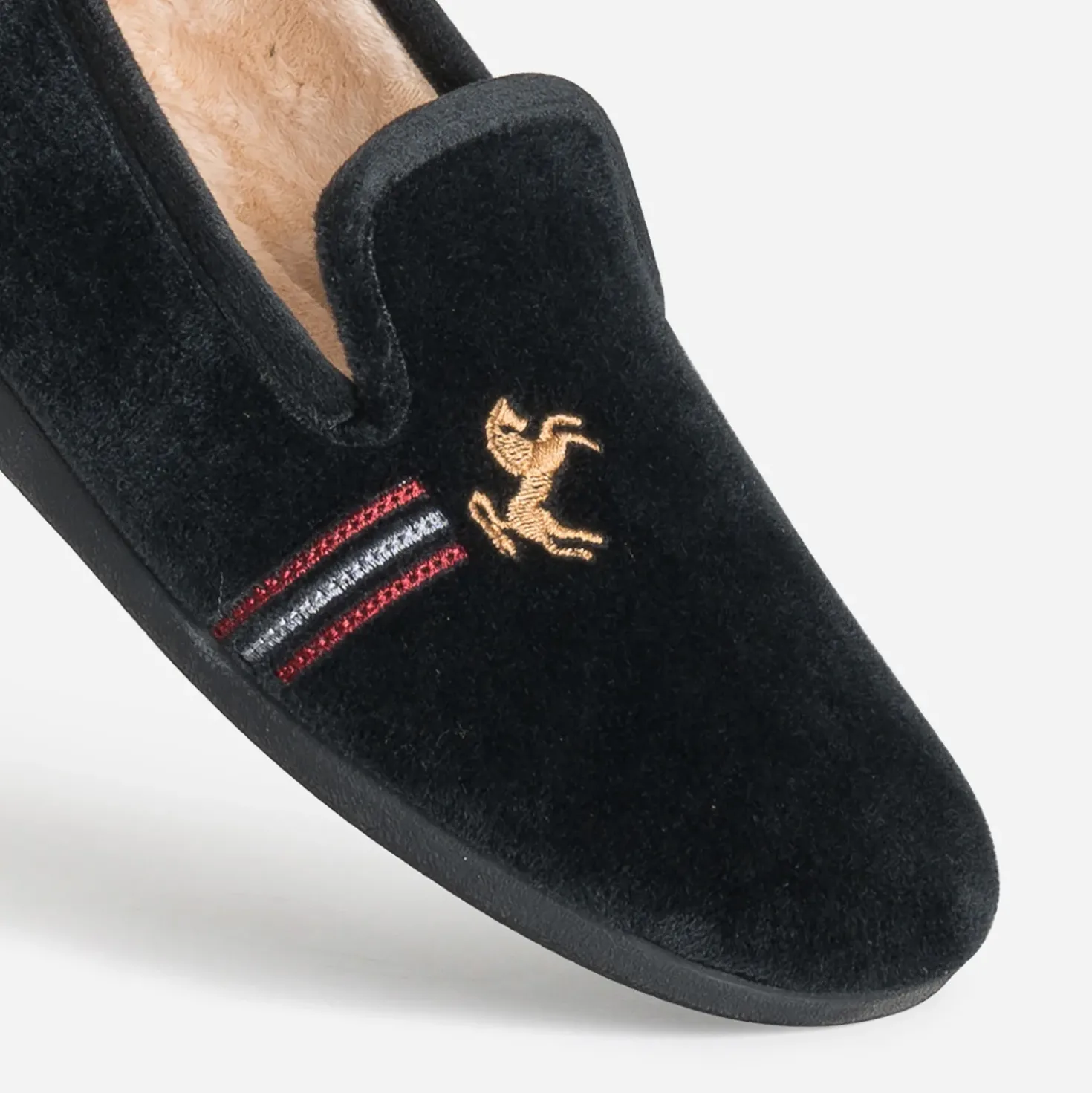 Chausson noir brodé homme