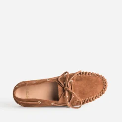Chaussure-bateau camel cuir velours