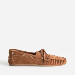 Chaussure-bateau camel cuir velours