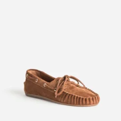 Chaussure-bateau camel cuir velours