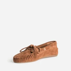Chaussure-bateau camel cuir velours