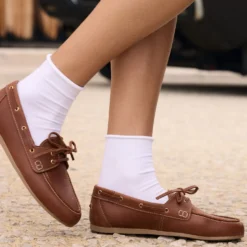 Chaussure-bateau cognac cuir
