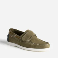 Chaussure-bateau kaki cuir nubuck scratch
