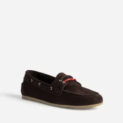 Chaussure-bateau marron cuir velours