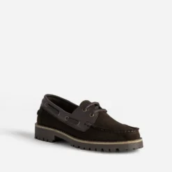 Chaussure-bateau marron cuir velours et cuir