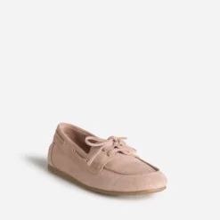 Chaussure-bateau rose cuir velours