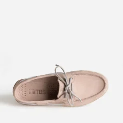 Chaussure bateau TBS rose cuir velours