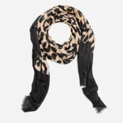 Chèche camel et noir à maxi motif léopard