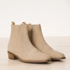 Chelsea boots beige cuir velours
