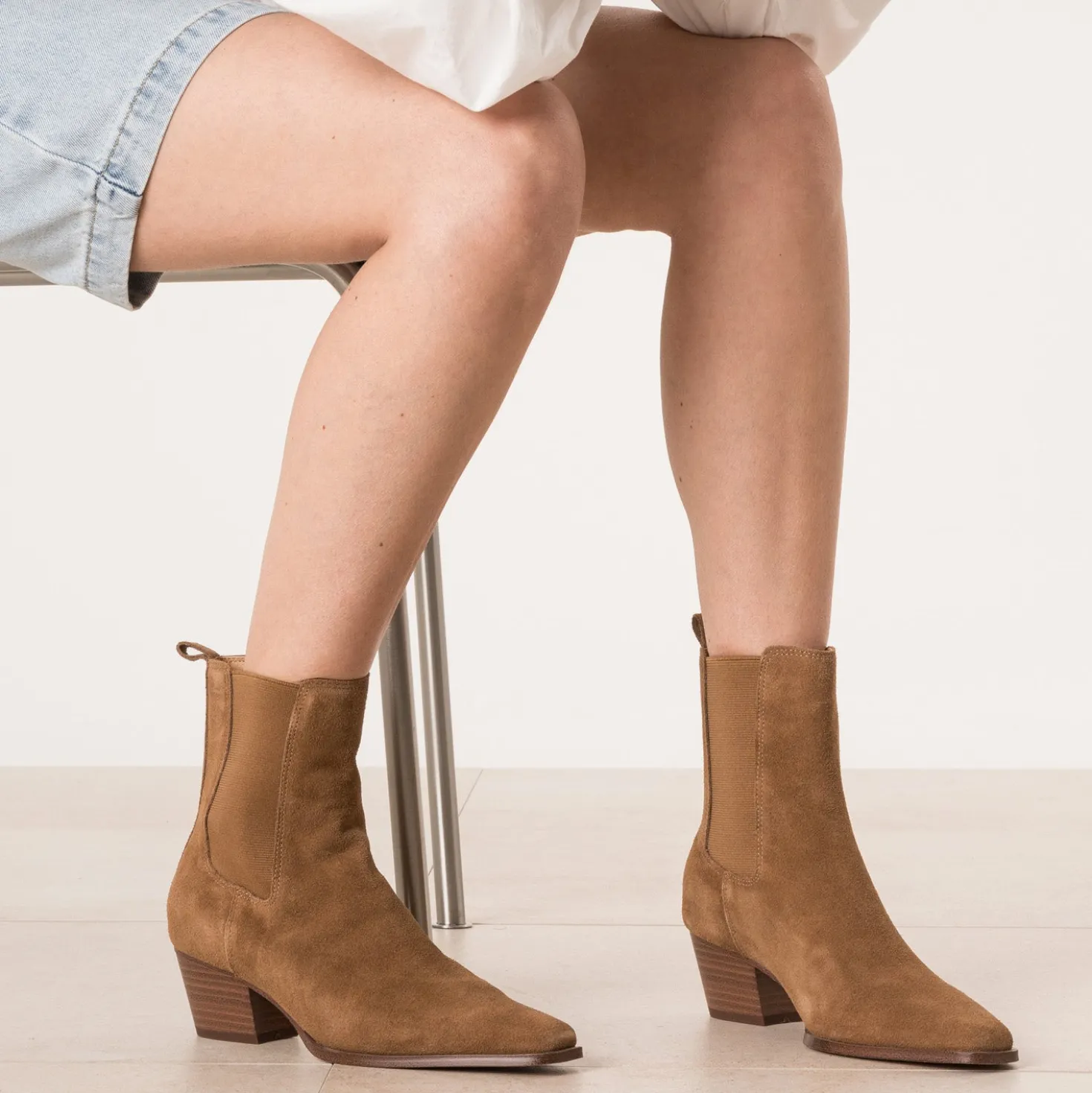 Chelsea boots camel cuir velours