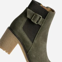 Chelsea boots kaki cuir velours semelle effet gomme