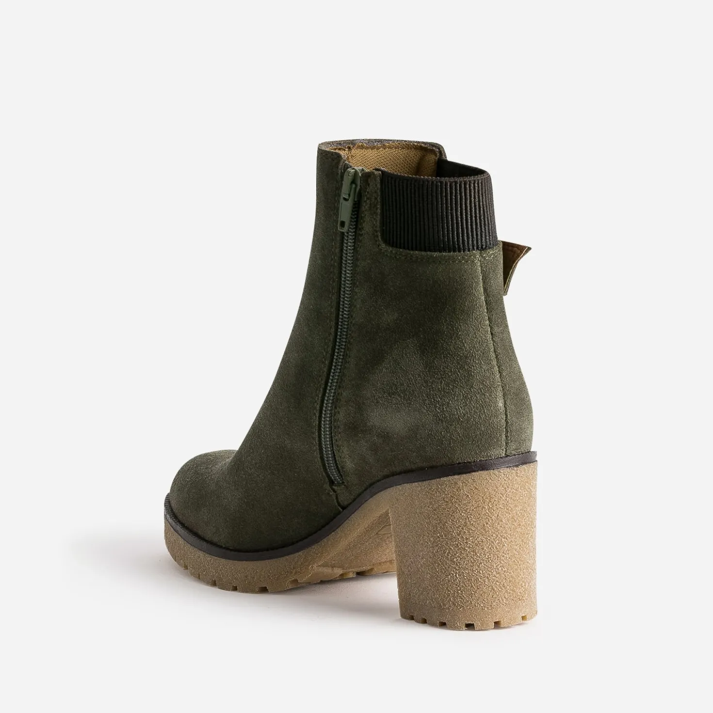 Chelsea boots kaki cuir velours semelle effet gomme