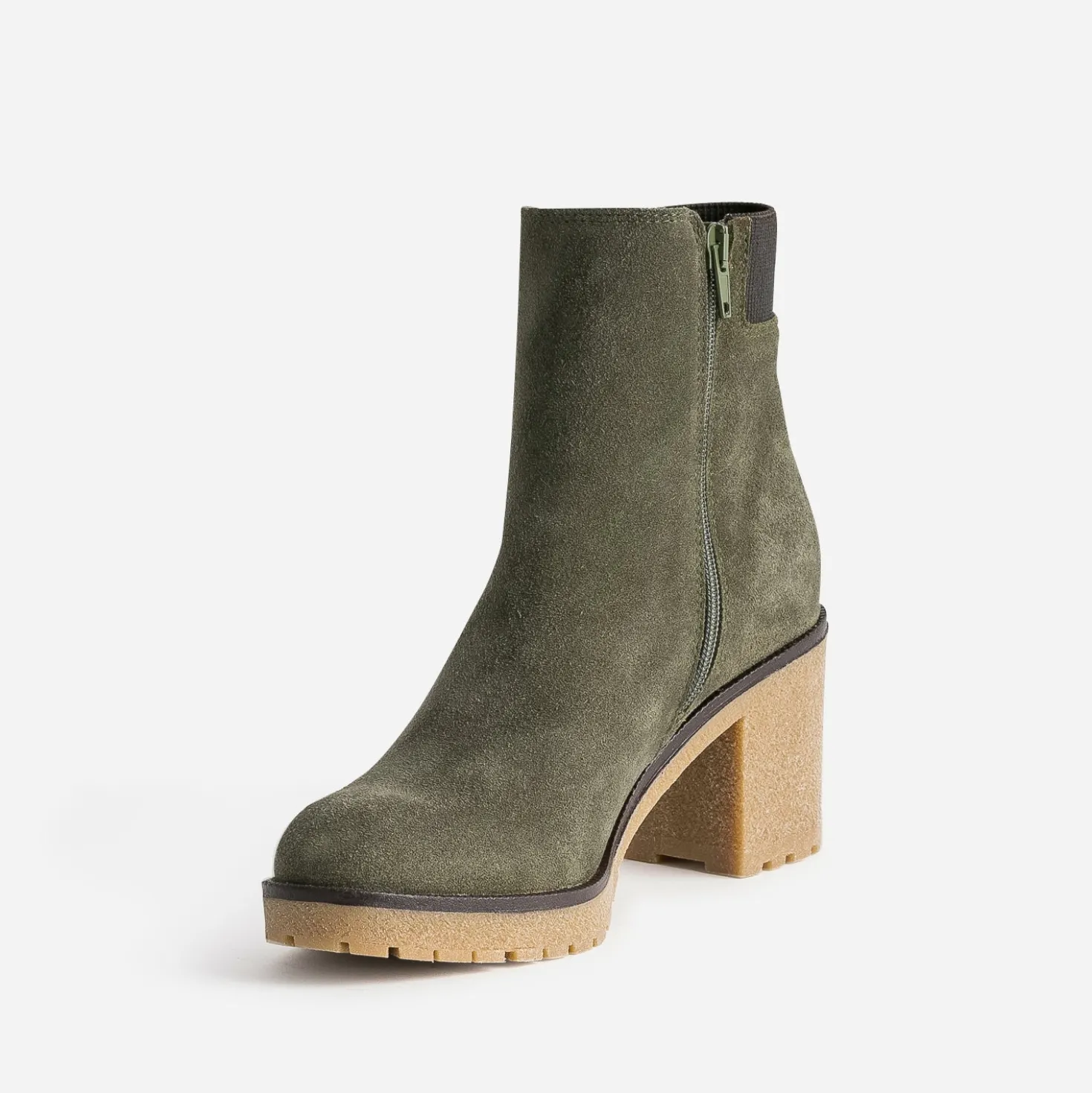 Chelsea boots kaki cuir velours semelle effet gomme