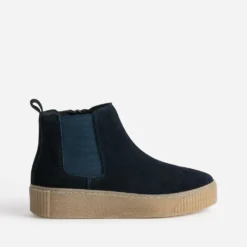 Chelsea boots marine cuir velours semelle effet crêpe