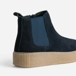 Chelsea boots marine cuir velours semelle effet crêpe