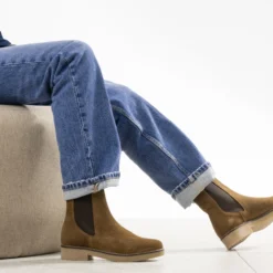 Chelsea boots marron cuir velours