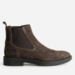 Chelsea boots marron cuir velours bout fleuri