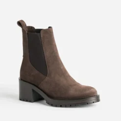 Chelsea boots marron cuir velours cranté