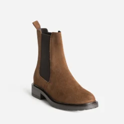 Chelsea boots marron cuir velours