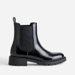 Chelsea boots noir verni effet python