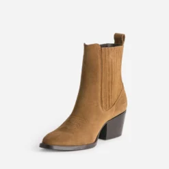 Chelsea boots santiags camel éco-conçu en cuir velours
